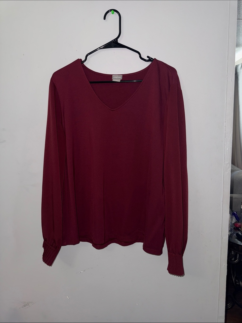 Chico's Long Sleeve V-Neck Top - Burgundy